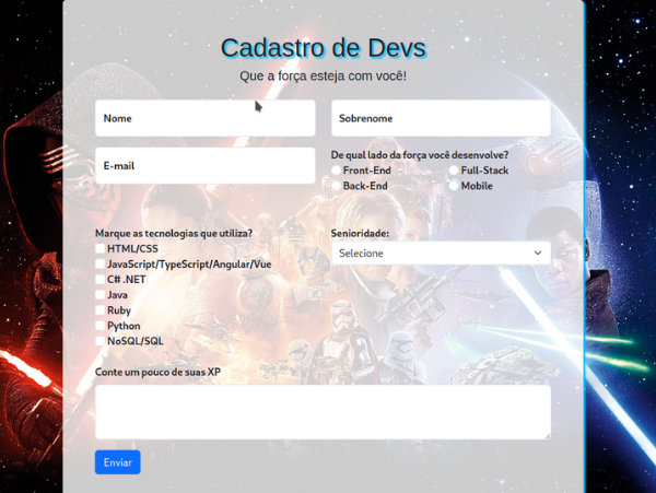 Star Wars Padawan Form Register